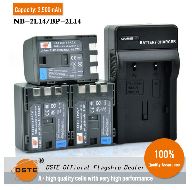 DSTE NB-2L14/BP-2L14 2500mAh Battery and Charger for Canon FV500/M200/M300 ZR800