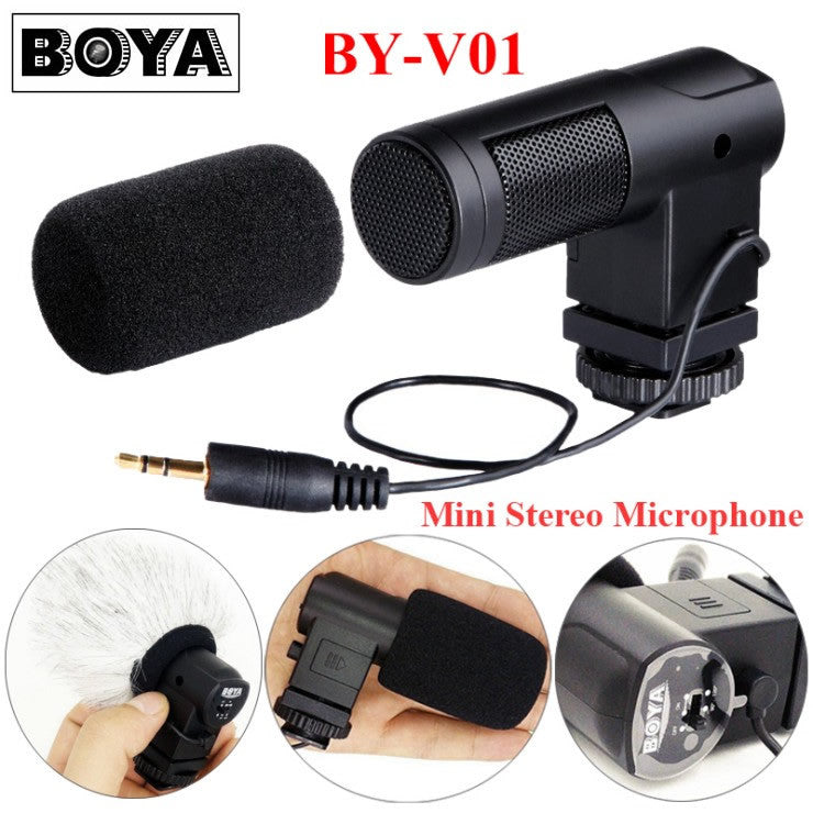 BOYA BY-V01 Stereo X/Y Mini Condenser Microphone / Mic for DSLR Camcorder