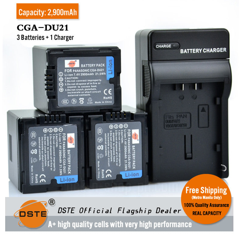 DSTE CGA-DU21 2,900mAh Battery or Charger for Panasonic VW-VBD210 GS500 GS27
