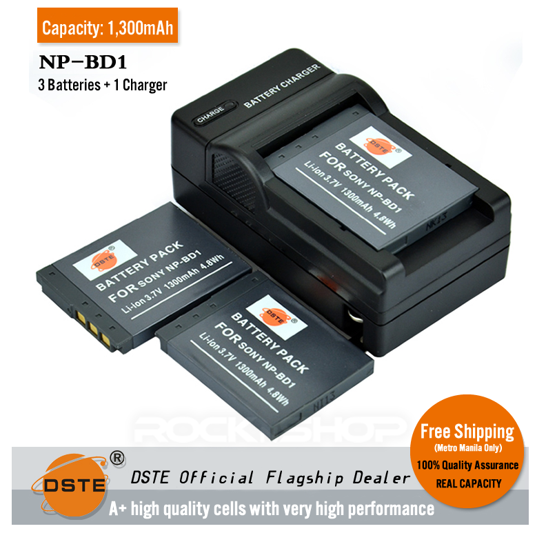 DSTE NP-BD1 Replacement Battery or Charger for Sony Cyber-Shot DSC-G3 DSC-T2 DSC-T70 DSC-T75 DSC-T77 T90 T200 T300 T500 T700 T900 TX1 Camera as NP-FD1