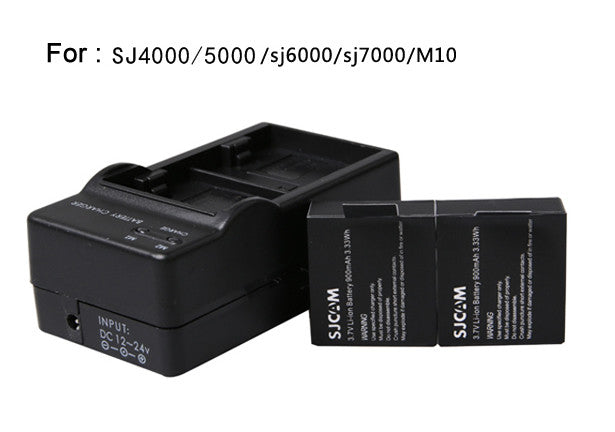 SJ4000 Battery(2-Pack)+Dual Charger for SJCAM SJ5000 SJ6000 action HD sport camera 3.7V 900mAh