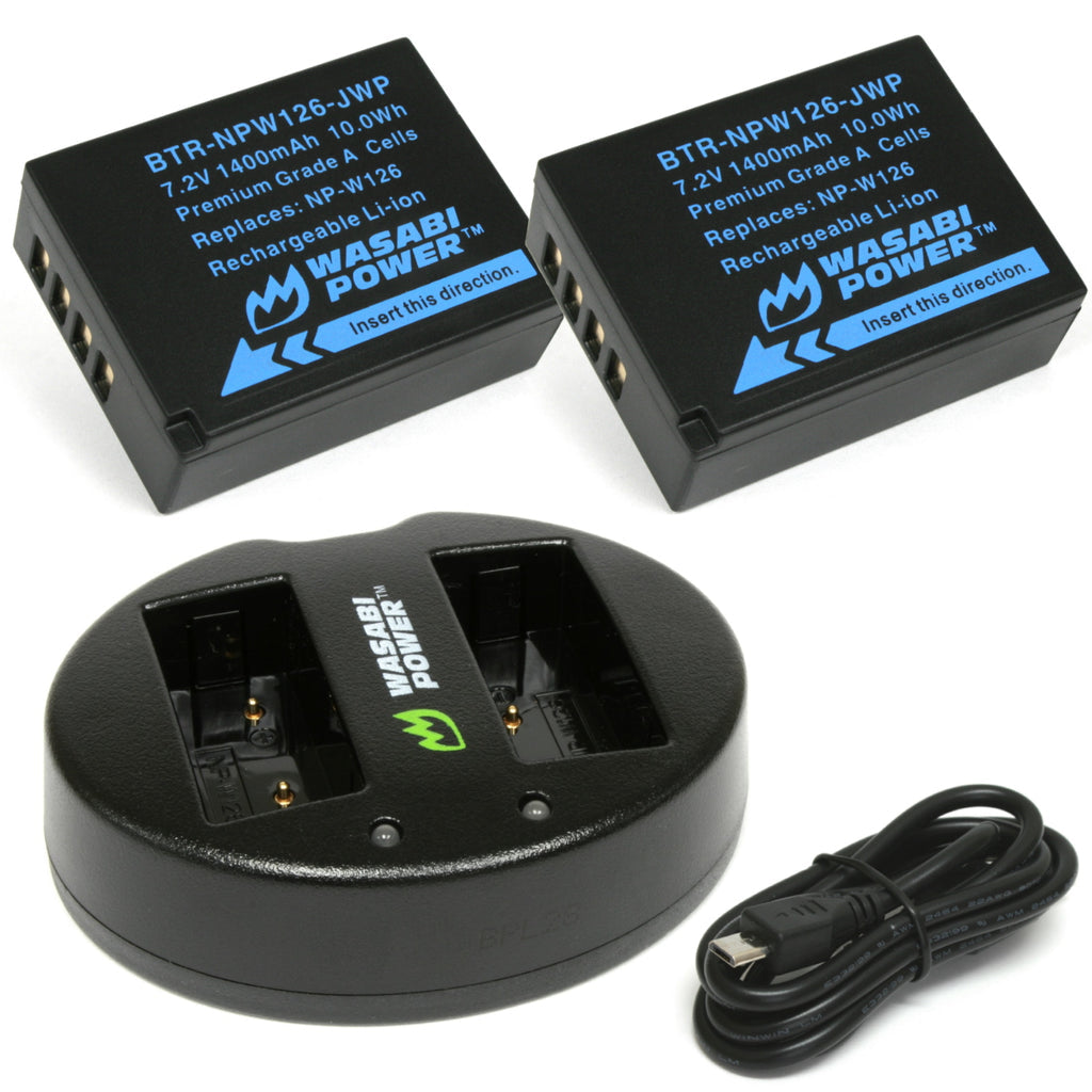 Wasabi Power NP-W126 1400mAh 2pcs Battery & Dual USB Charger Kit for FUJFILM X M XV X-Pro Mirrorless