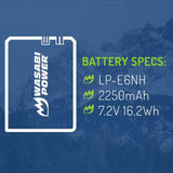 Wasabi Power Canon LP-E6NH LPE6NH Battery for Select Canon EOS Mirrorless and DSLR Cameras