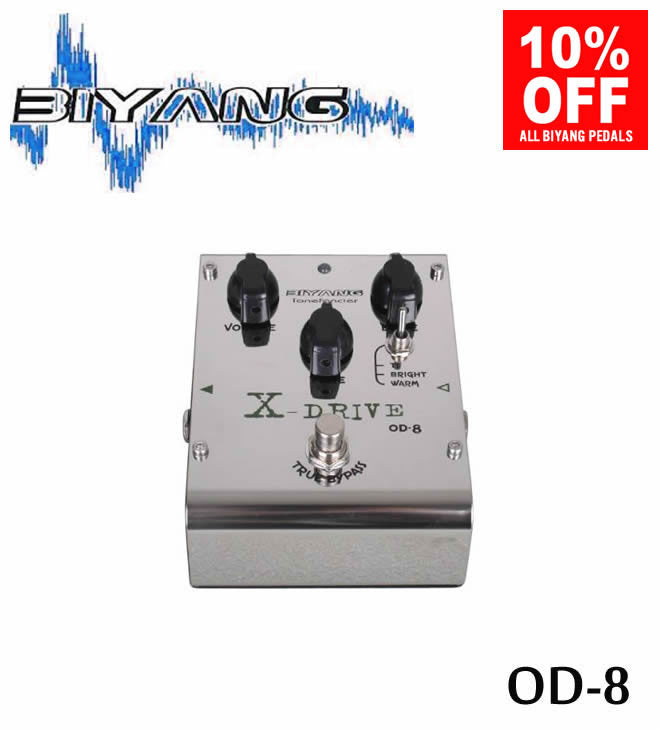 Biyang OD-8 X Drive Overdrive Guitar Effect Pedal + 2 Chipests (ToneFancier Series)