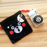 Cartoon Black Bear Embroidery Pouch for Camera DSLR Instax