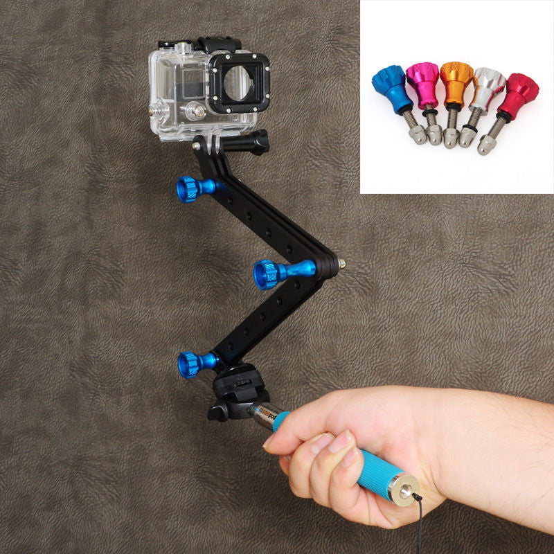 Blue Aluminum Alloy Self Extension Arm Mount Tripod Kits With Screw For Gopro Hero3/ hero3+