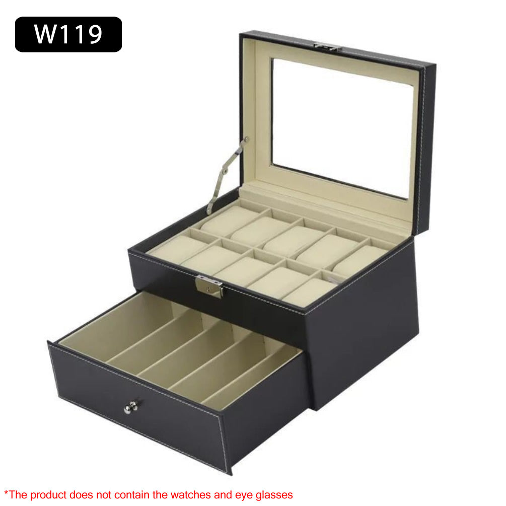 2 Layer 10 Slots Watch 5 Slots Sunglasses Jewelry Storage Box