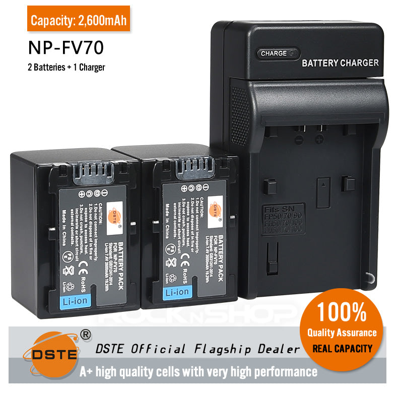 DSTE Replacement NP-FV70 Battery or Charger for Sony HDR-XR350E XR550E XR260E XR150E XR160E PJ200E