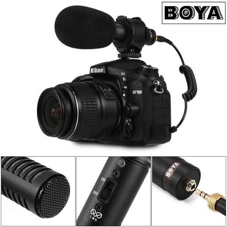 BOYA BY-PVM50 Stereo Condenser Microphone w/ Shock Mount for DSLR Camera